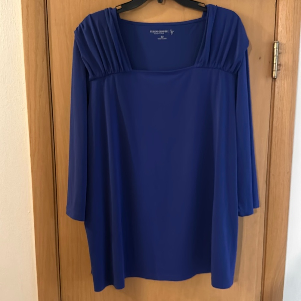 Susan Graver Essentials Women’s Liquid Knit Ruched 3/4 Sleeve Top Plus Size 3X